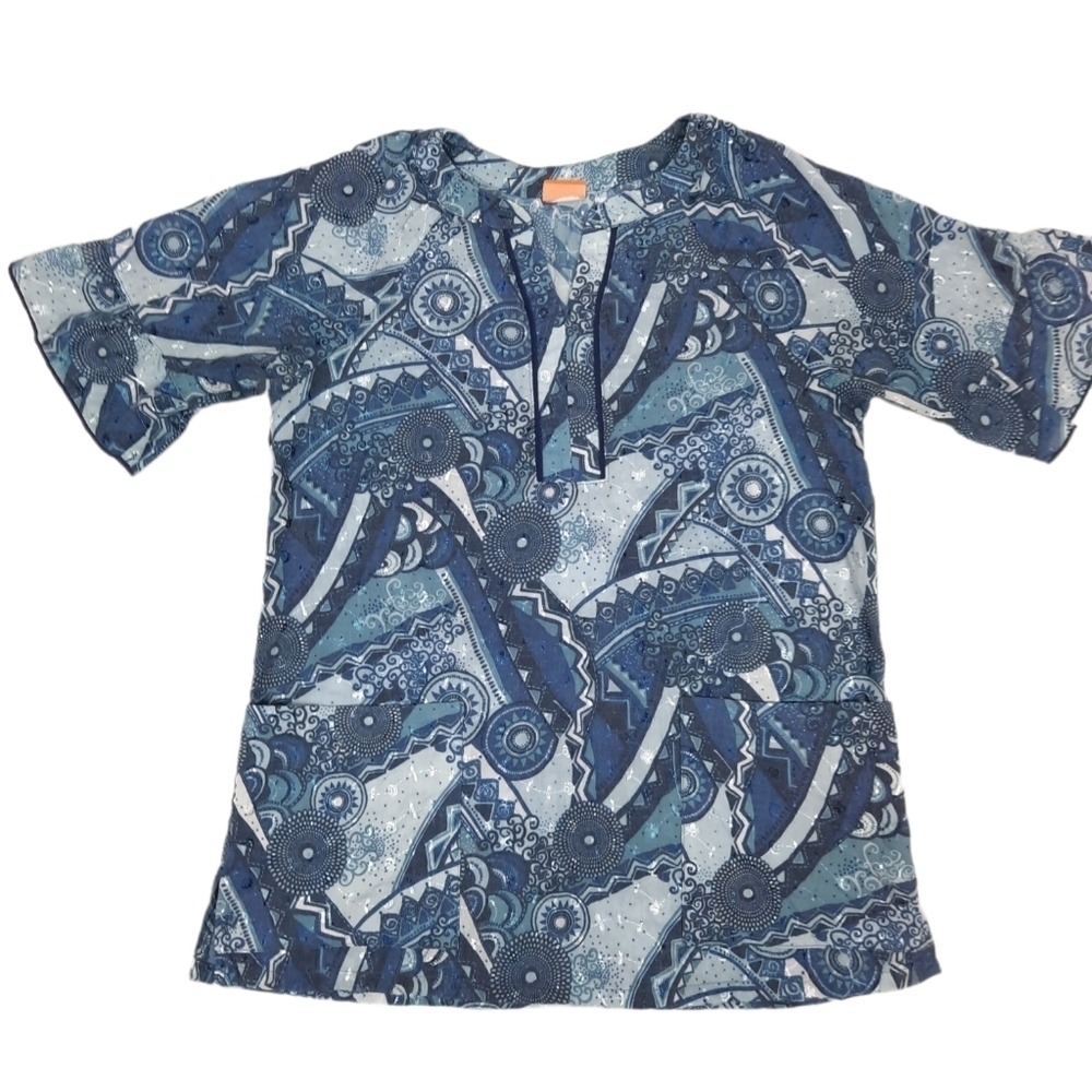 Elan‎ by Barco Anstract Medical Scrub Top Embroidered Eyelet Size XS Women's
